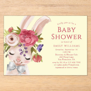 Invitations En Acrylique Lapin de Pâques Floral Aquarelle Fête de Bébé Mign