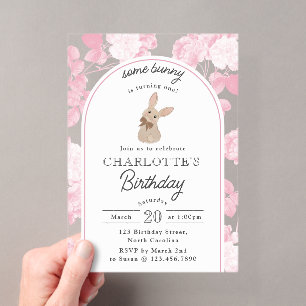 Invitations En Acrylique Lapin de Pâques Some Bunny a un an Anniversaire