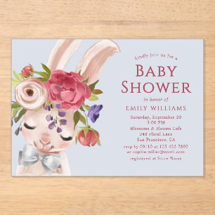 Invitations En Acrylique Lapin Floral Aquarelle Rabbit Baby shower mignon