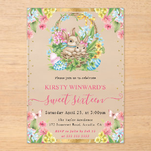 Invitations En Acrylique Lapins de Pâques à l'aquarelle Douze ans au printe