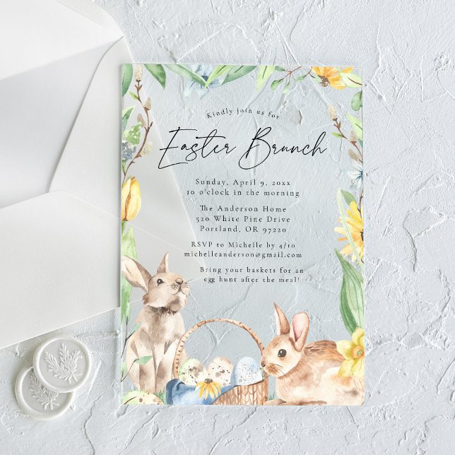 Invitations En Acrylique Lapins de printemps à l'aquarelle brunch de Pâques (Créateur téléchargé)