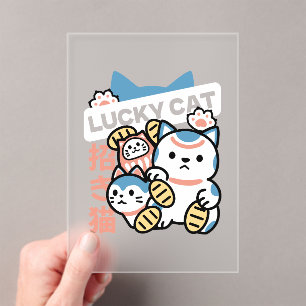 Invitations En Acrylique L'art du chat chanceux – Maneki Neko avec pièce d'