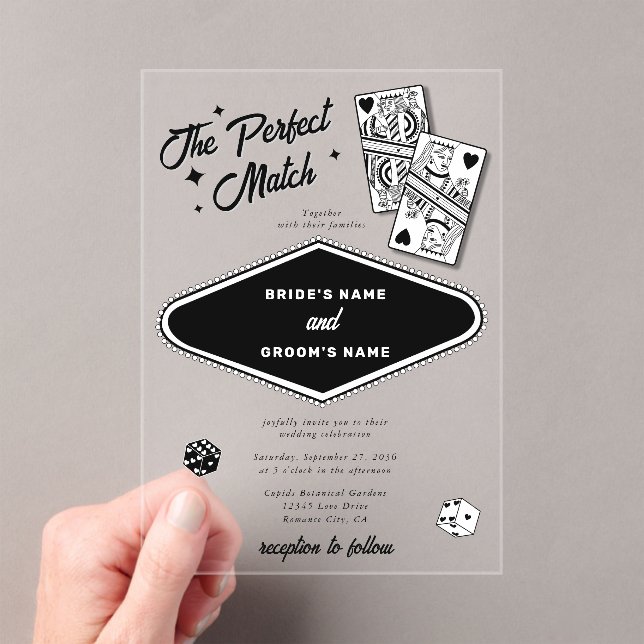 Invitations En Acrylique Las Vegas Destination Parfait Match Mariage Noir (In situ (ordinateur de poche))