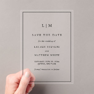 Invitations En Acrylique Lauren Black White Mariage élégant Enregistrer la