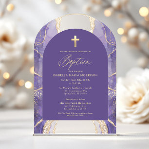 Invitations En Acrylique Lavande Agate Violet Baptême Moderne Élégant