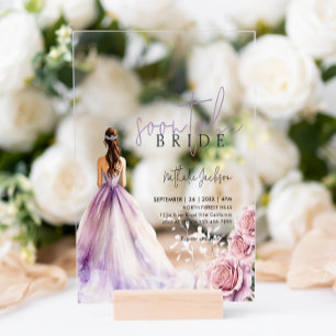 Invitations En Acrylique Lavande Aquarelle Gown Fête des mariées florale