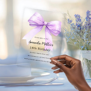 Invitations En Acrylique Lavande élégant clair anniversaire