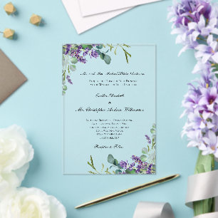 Invitations En Acrylique Lavande Eucalyptus Élégant Mariage formel