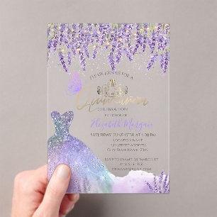 Invitations En Acrylique Lavande,Guirlandes Lumineuses,Robe à Paillettes Q