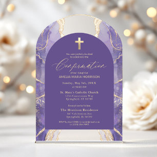Invitations En Acrylique Lavande Purple Or Agate Confirmation Moderne