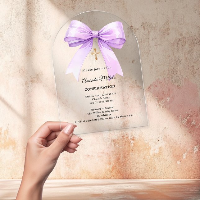 Invitations En Acrylique Lavender bow cream girl Confirmation arch (Créateur téléchargé)