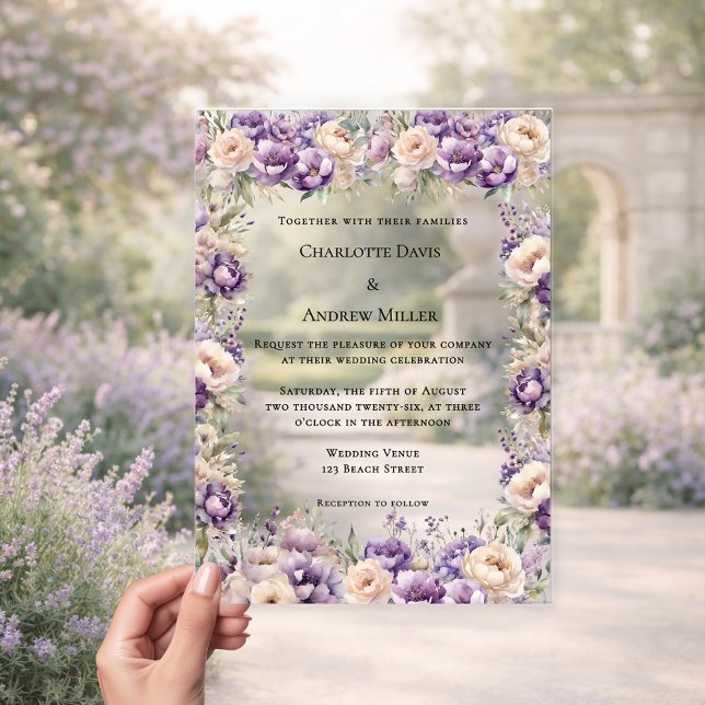Invitations En Acrylique Lavender champagne cream floral luxury wedding (Créateur téléchargé)