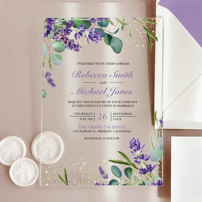 Invitations En Acrylique Lavender Eucalyptus Wedding (Créateur téléchargé)