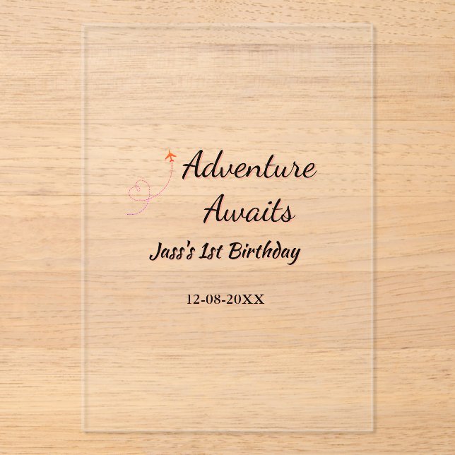 Invitations En Acrylique L'aventure attend le planificateur de date de nom  (Recto)