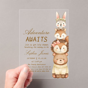 Invitations En Acrylique L'aventure Attend Les Animaux Mignons de la Forêt