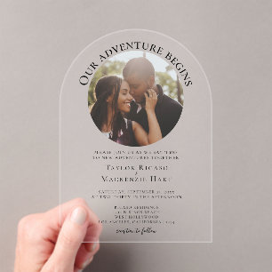 Invitations En Acrylique L'aventure photo personnalisée commence mariage