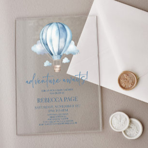 Invitations En Acrylique L'aventure vous attend ! Baby Shower Montgolfière 