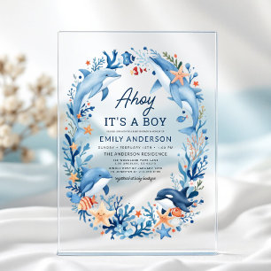 Invitations En Acrylique Le Baby shower bleu sous la mer
