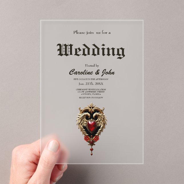 Invitations En Acrylique Le coeur gothique du feu et de l'or (In situ (ordinateur de poche))