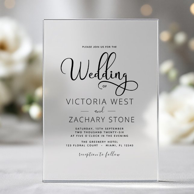 Invitations En Acrylique Le Mariage de Script de Mariage Élégant (Créateur téléchargé)