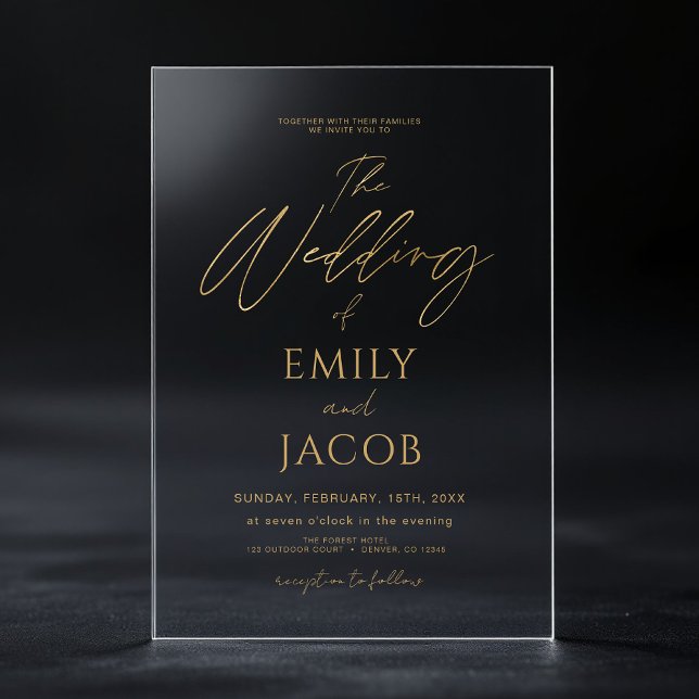 Invitations En Acrylique Le Mariage de Script de Mariage en Or (Créateur téléchargé)