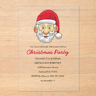 Invitations En Acrylique Le Père Noël vous invite à une fête de Noël