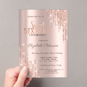 Invitations En Acrylique Lecteurs de Parties scintillant modernes Rose Gold