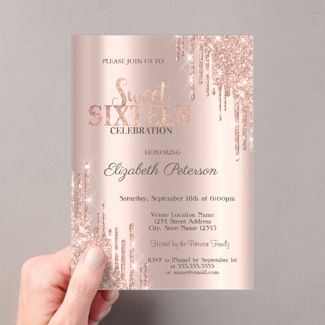Invitations En Acrylique Lecteurs de Parties scintillant modernes Rose Gold (In situ (ordinateur de poche))