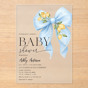 Invitations En Acrylique Lemon Bow Pearl Baby Shower