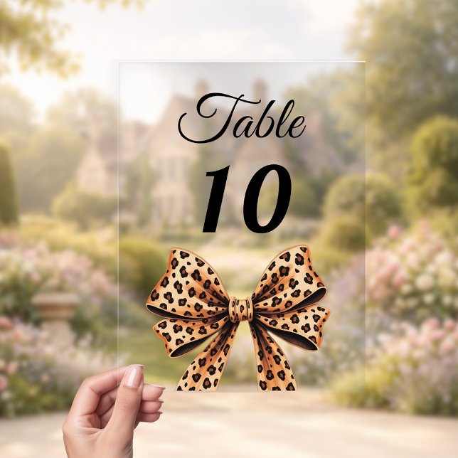 Invitations En Acrylique Leopard bow acrylic table number sign (Créateur téléchargé)