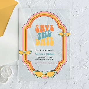 Invitations En Acrylique les années 70 Retro Colorful Mariage Super Enregis