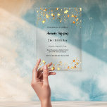 Invitations En Acrylique Les étoiles d'or de l'anniversaire clair<br><div class="desc">Pour une fête d'anniversaire,  tout âge. Un arrière - plan clair et transparent. Décoré d'étoiles dorées. Personnalisez et ajoutez votre nom et les détails de votre fête.</div>