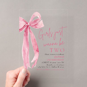 Invitations En Acrylique Les filles au nœud rose veulent juste avoir deux a