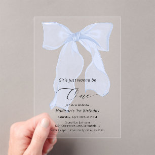 Invitations En Acrylique Les filles veulent juste être un bleu Bow 1er anni