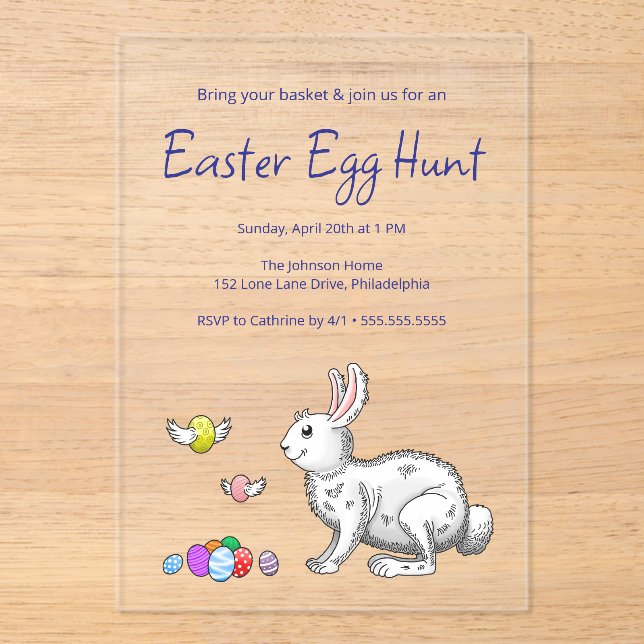 Invitations En Acrylique Les œufs de Pâques et le lapin de Pâques (Recto)