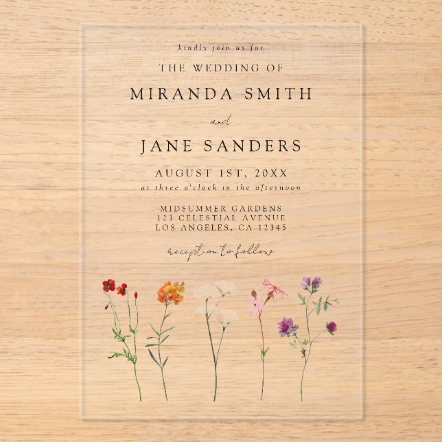 Invitations En Acrylique Lesbian Pride Floral Mariage (Recto)
