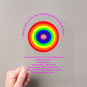 Invitations En Acrylique Lesbiennes Rond Arc-en-ciel Mariage sur mesure
