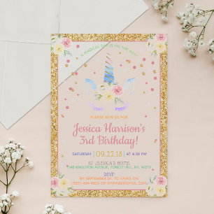 Invitations En Acrylique Licorne à l'aquarelle arc-en-ciel chic pour annive