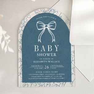 Invitations En Acrylique Ligne artistique bleu poussiéreux Coquette noeud B