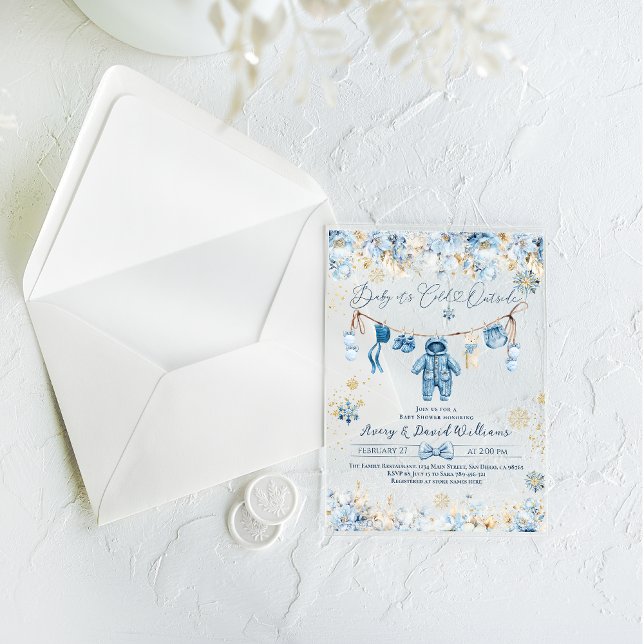 Invitations En Acrylique Ligne bleueLigne froide à l'extérieur bébé garçon  (Créateur téléchargé)