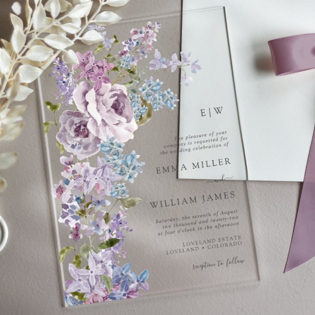 Invitations En Acrylique Lilac Elegant Mariage Acrylique Invitations (Purple Lilac Elegant  Acrylic Wedding Invitations by Painted Paperie
)
