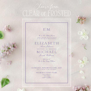 Invitations En Acrylique Lilac Lavande Monogramme de Mariage en Écriture Cl