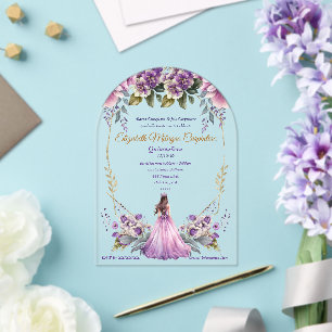 Invitations En Acrylique Lilac Lavender Floral Quinceañera