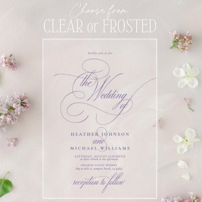 Invitations En Acrylique Lilac Lavender Moderne Calligraphie Mariage classi (Créateur téléchargé)
