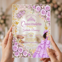 Lilac Roses Violettes Dorées Quinceañera Occidenta