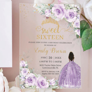 Invitations En Acrylique Lilas Lavande Violet Floral Sweet Seize 16
