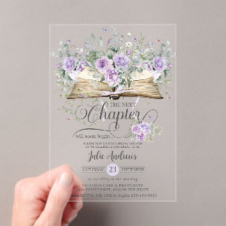Invitations En Acrylique Lilas Violet Floral Livre Chapitre Suivant Mariage
