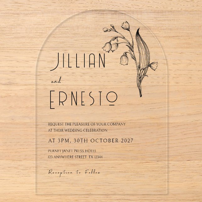 Invitations En Acrylique Lily de Vallée || Illustration personnalisée sans  (Recto)