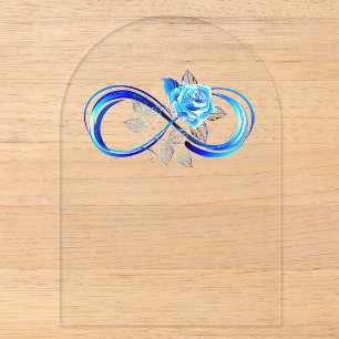Invitations En Acrylique L'infini lumineux avec une rose bleue