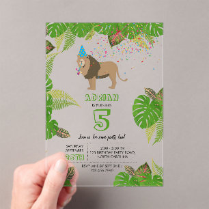 Invitations En Acrylique Lion Jungle Fête Animaux Fête Anniversaire